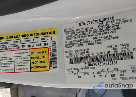 2013 Lincoln Mkz z USA, uszkodzony, nr VIN 3LN6L2GK3DR818151